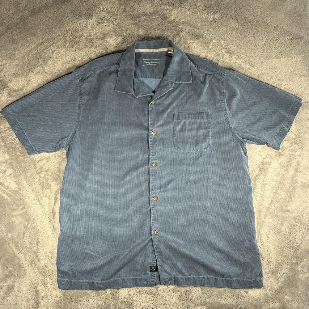 Tommy Bahama Button Up Shirt Mens Size XL Blue Geometric Silk Original Casual